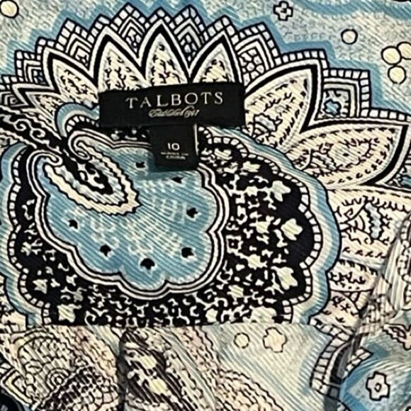 Talbots Light Blue and Black Paisley 100% Silk Pullover V Neck Blouse Size 10 - Picture 6 of 9
